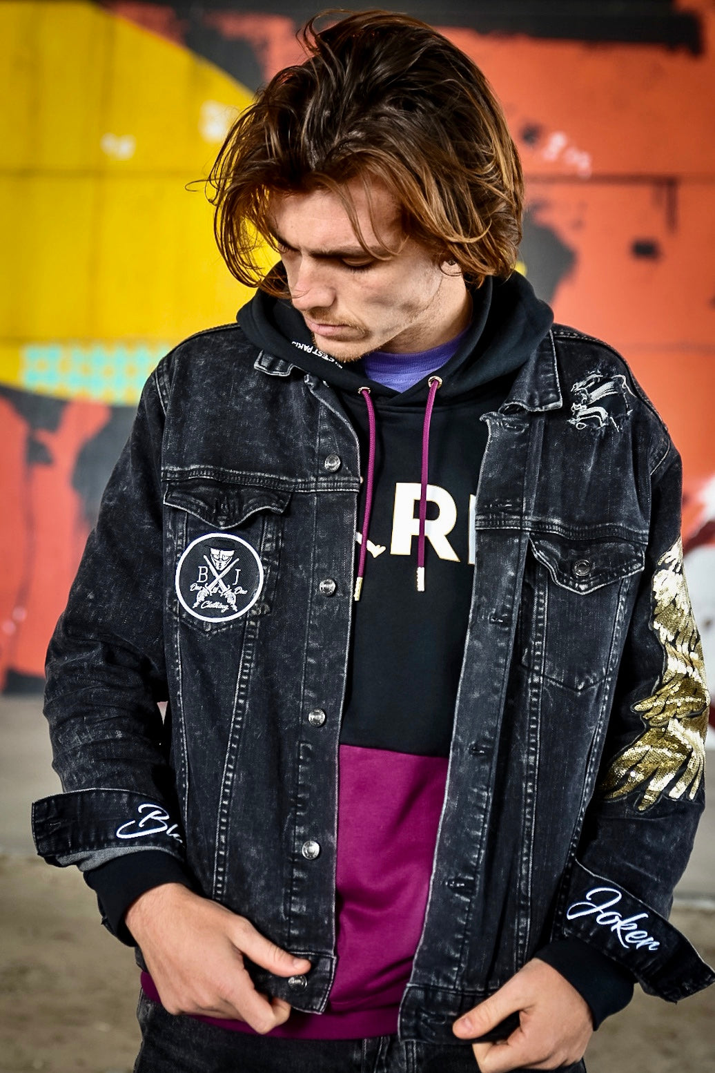 Winged Joker-Vintage black denim jacket