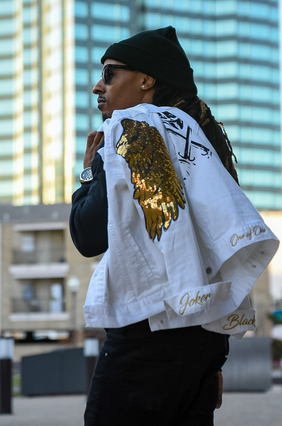 Winged Joker-White denim jacket